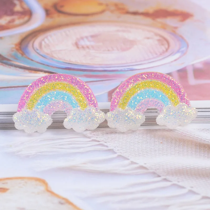 

10Pcs Cartoon Glitter Rainbow Flatback Resin Cabcohon Kawaii for Hair Bows Accessories DIY Phone Decoration Craft Scrapbooking