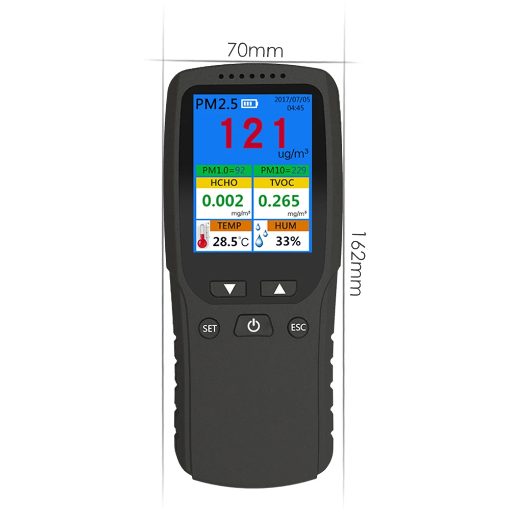 Ручной монитор качества воздуха PM2.5 + PM1.0 PM10 формальдегид (HCHO)+ детектор TVOC
