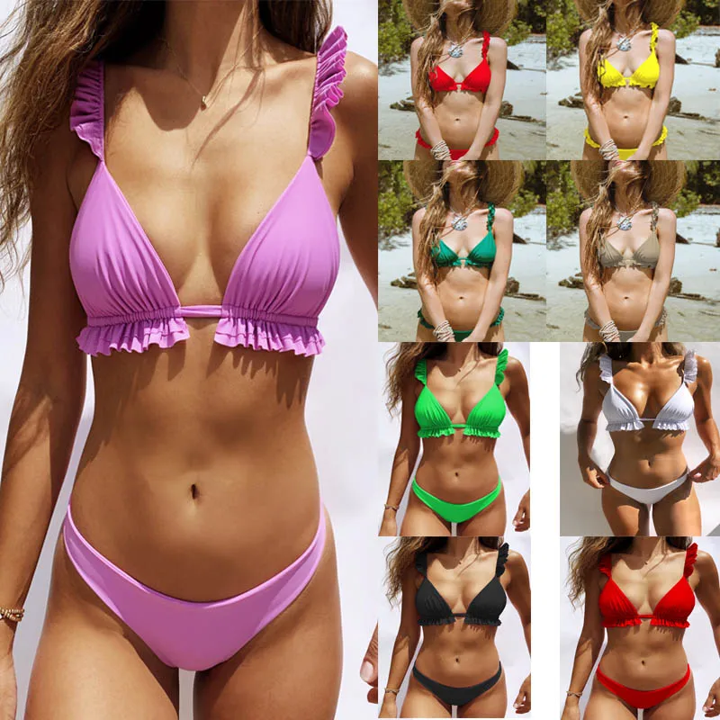 Лидер продаж 2018 Женский бандажный комплект бикини купальник с оборками узлом
