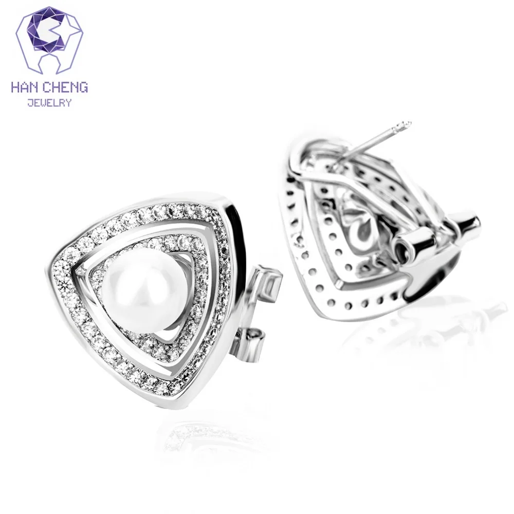 Женские Треугольные жемчужные серьги HanCheng медные серьги-гвоздики с цирконом