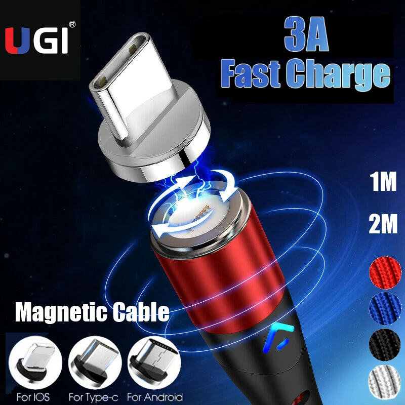 Кабель UGI Type C Магнитный кабель 3A Быстрая зарядка зарядное устройство для IOS USB Micro