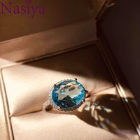 beautiful aquamarine blue zircon ring 925 silver ring for women fine jewelry finger ring party wedding engagement gift wholesale