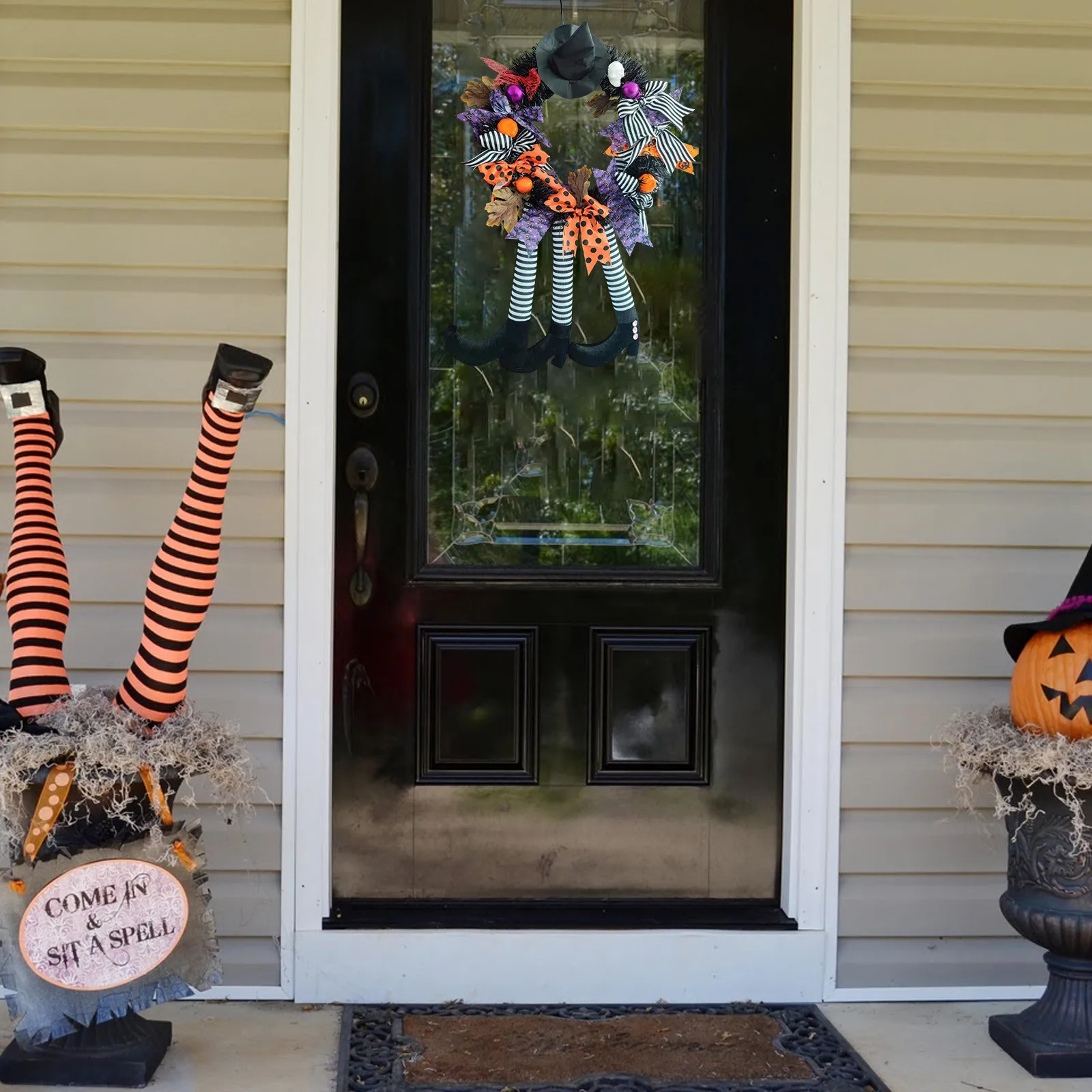 Хэллоуин Осенняя Тыква Ведьма венок для входной двери с тыквами искусственные