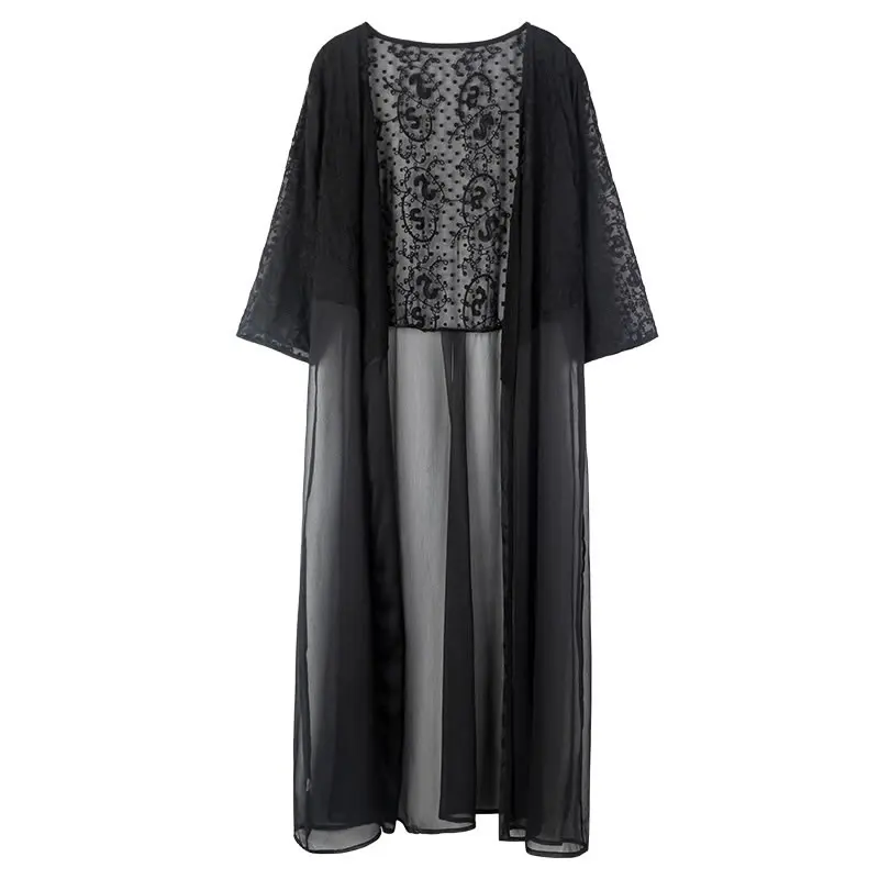 

XITAO Chiffon Patchwork Cardigan Shirt Large Size Perspective 2021 Summer New Thin and Light Sun Protection Cardigan LDD2101