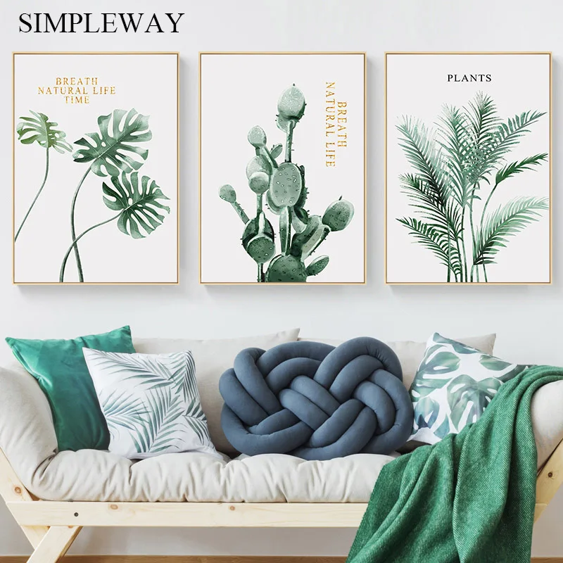 Зеленые суккулентные растения листья холст плакат настенное искусство