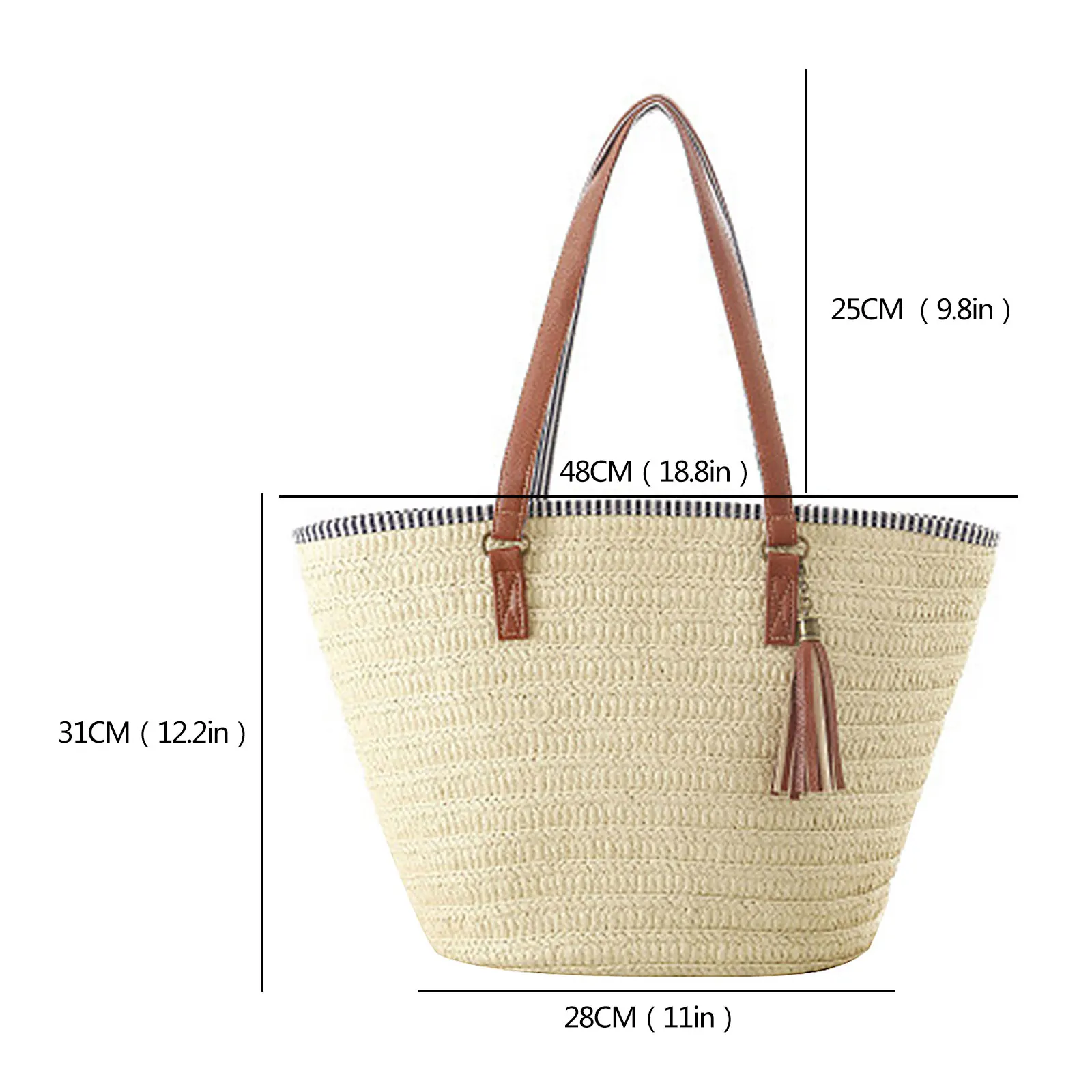 

Women Summer Beach Tote, Straw Beach Bags Woven Shoulder Handbag Large-Capacity, Stylish Classic Girls Storage Purse