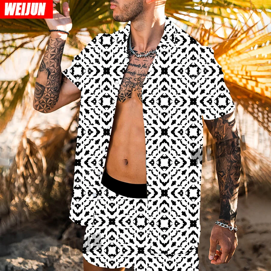 

Summer men's Hawaii vacation fashion trend floral print quick-drying short-sleeved shirt shorts outdoor beach leisure suit