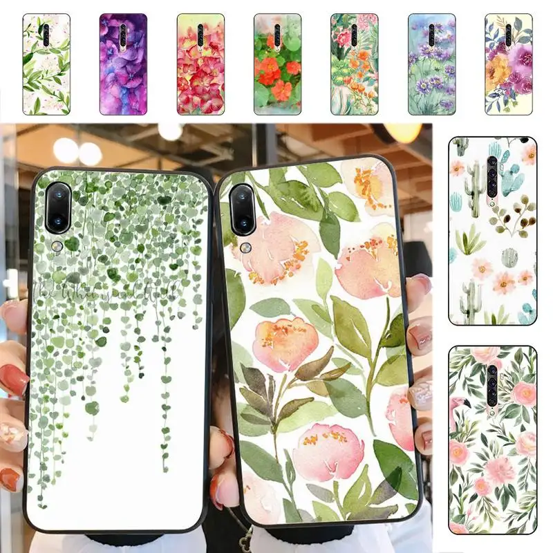 

YNDFCNB Watercolor Plants With Flowers Phone Case for Vivo Y91C Y11 17 19 17 67 81 Oppo A9 2020 Realme c3