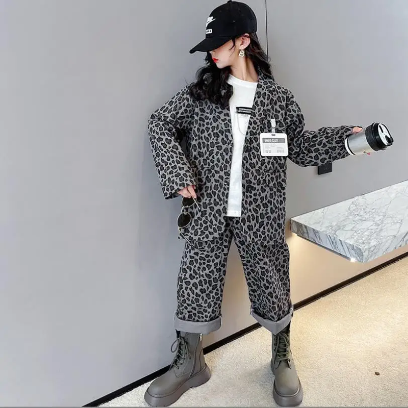 

Hot Selling Baby Girl print Sets 2022 Spring Autumn New Leopard Print Suits Children Jacket + Pants 2pcs Sets Teenage Clothes