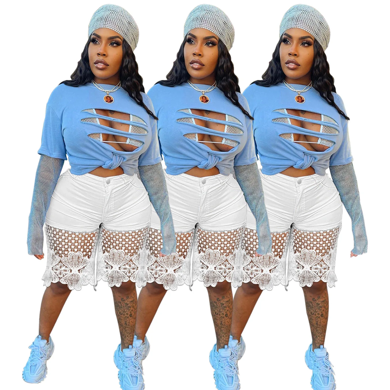 

Женские джинсовые шорты с высокой талией, кружевные Повседневные Вечерние ты белого цвета до колена, уличная одежда, лето 2022