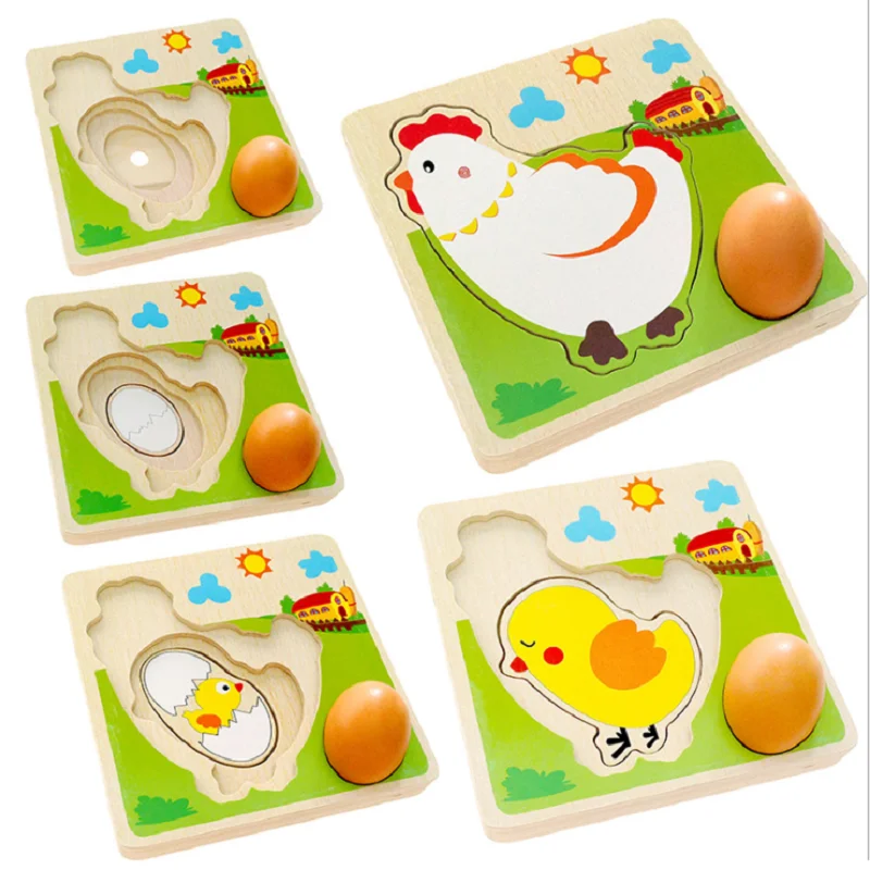 3D Деревянный многослойный пазл курица несущая яйца процесс роста Мультяшные