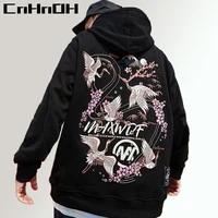 cnhnoh hooded loose large size sweater mens fashion red crowned crane cherry blossom oversize plus style couple jacket gf q8821
