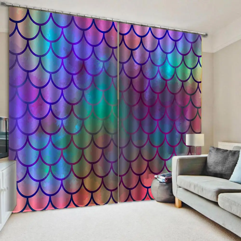 Занавеска на окна с синими бликами геометрическими узорами Фотопечать для отеля