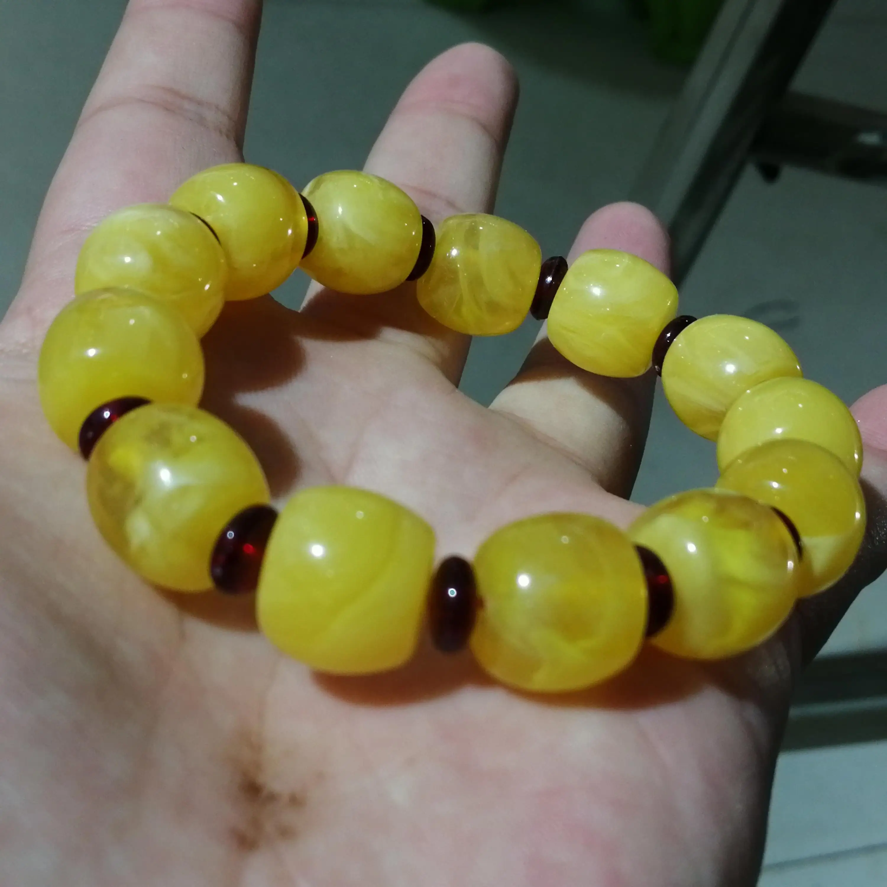 Фото Натуральный Желтый Янтарный эластичный браслет для женщин и мужчин лечебный