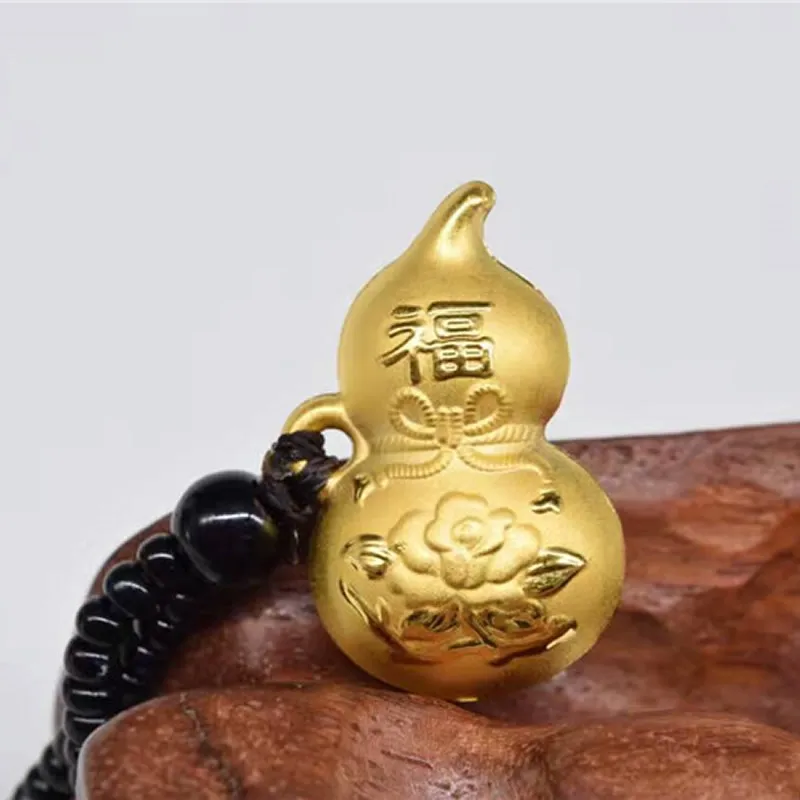 

PURE 24K YELLOW GOLD 100% NATURAL /JADEITE GOURD FU PENDANT