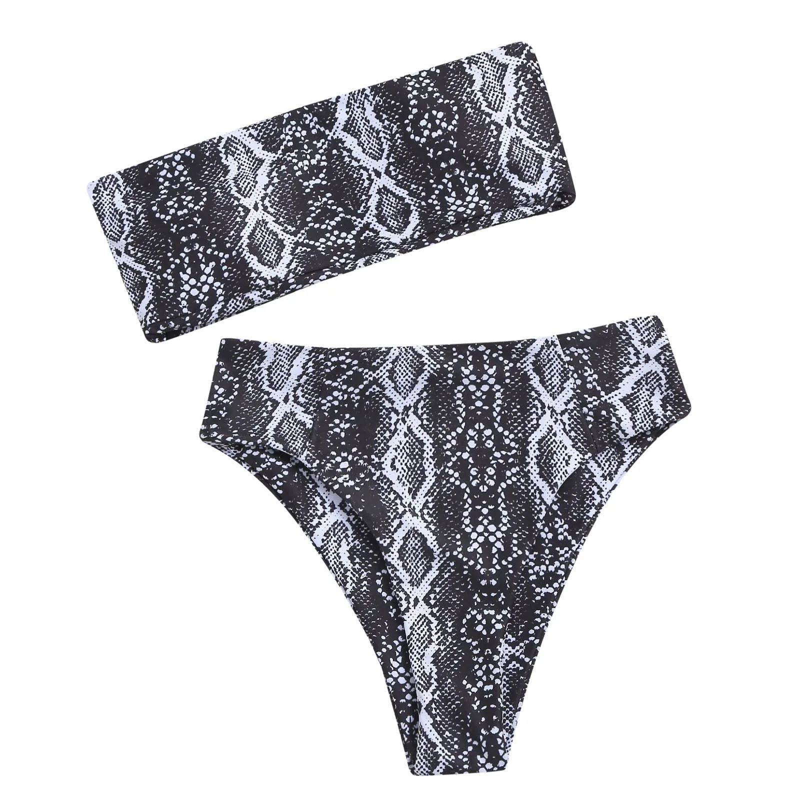 

2021 NEW Bikini Set Snake Printed Bandeau Swimsuit Bathing Suit Bikini Push Up High Waist Biquini Beachwear Swimwear Women