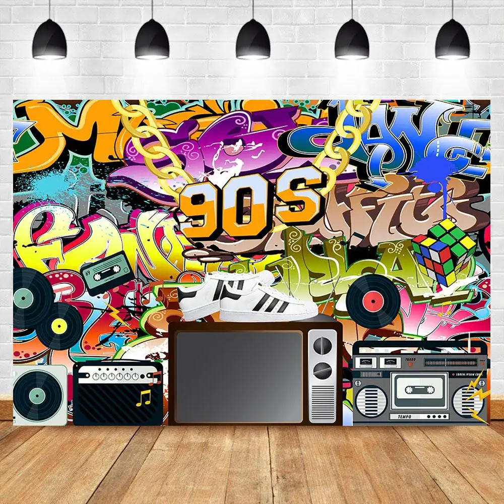 

Ретро-фон для фотосъемки в стиле хип-хоп 90-х годов с граффити на день рождения модная обувь радио 90-вечерние праздничный баннер Декор реквиз...