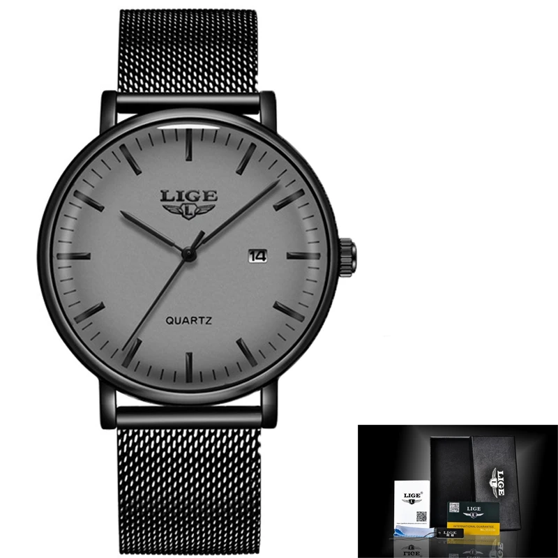 

Relogio Masculino 2020 LIGE Fashion Casual Mens Watches top Luxury Ultra Thin Waterproof Stainless Steel Mesh Band Quartz Watch