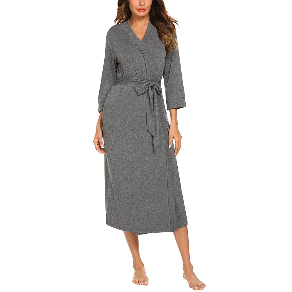 

Waistband Bow Knot Women's Pajama Sets 4/3 Sleeve V-neck Lightweight Lady Bathrobe Comfortable Adjustable Cozy Female Sleepwear