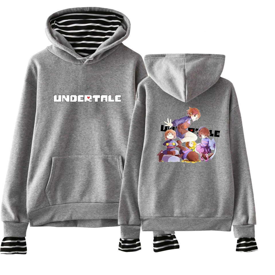 Undertale Sans Hoodies Fashion Stripe Women Pullovers Fake Two Piece Men Cartoon Print Loose Harajuku Sweatshirt | Мужская одежда