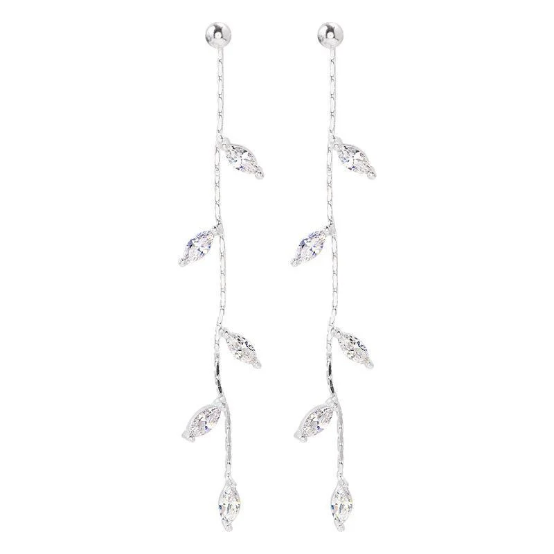 

Hot New Silver Color Needle Willow Leaf Earrings Female Fashion Jewelry Temperament Simple Long Tassel Earrings For Women Gift