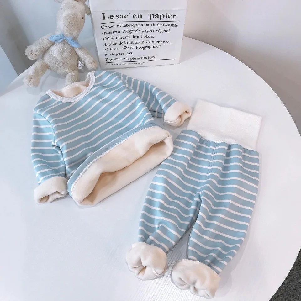 

Детский пижамный комплект, зимняя утепленная Пижама для маленьких мальчиков и девочек, нижнее белье для малышей, теплая одежда для сна, детс...