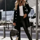 Осенне-зимнее двубортное шерстяное пальто для женщин с длинным рукавом и отложным воротником Модная тонкая однотонная черная белая женская одежда