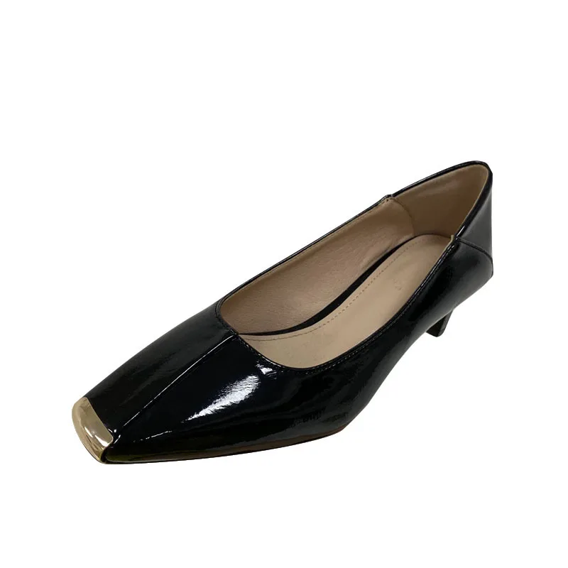 

3cm Heels Square Toe Dress Shoes Woman Office Ladies 2021 Shallow Mouth Chunky Sandals Branded Pumps Footwear Lace-Up Slip On Ba