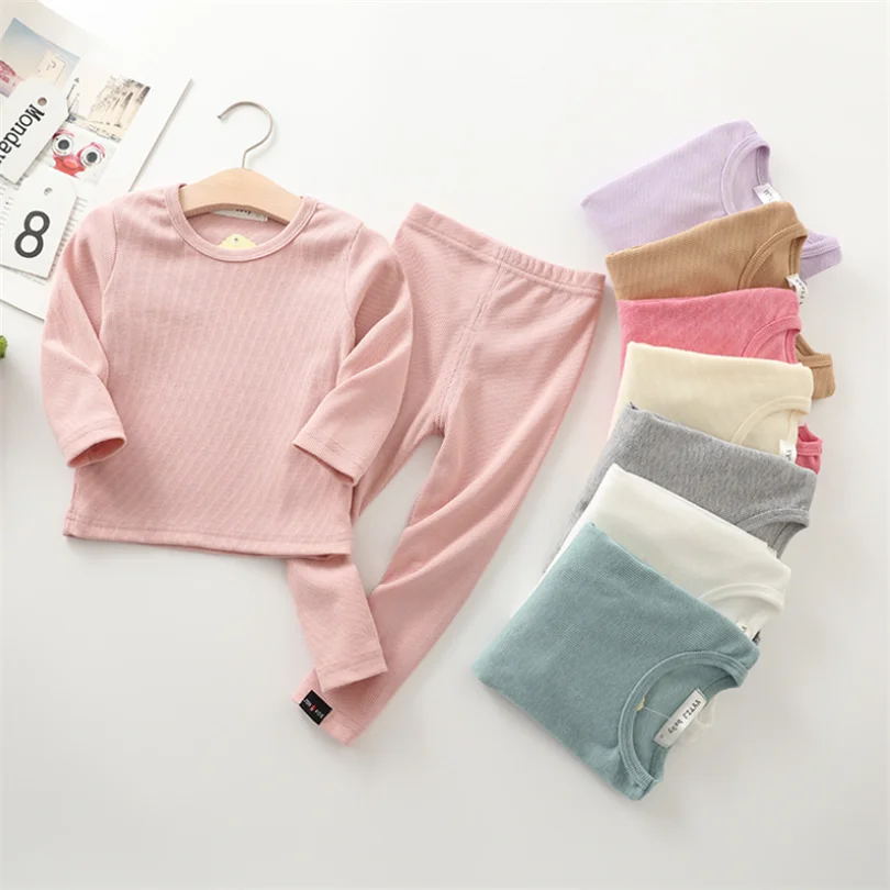 Baby Pajamas Set Ribbed Unisex Kids Pyjamas Boys Girls Sleepwear Cotton Children Pijamas Boy Girl Nightwear PJS Clothing set | Детская