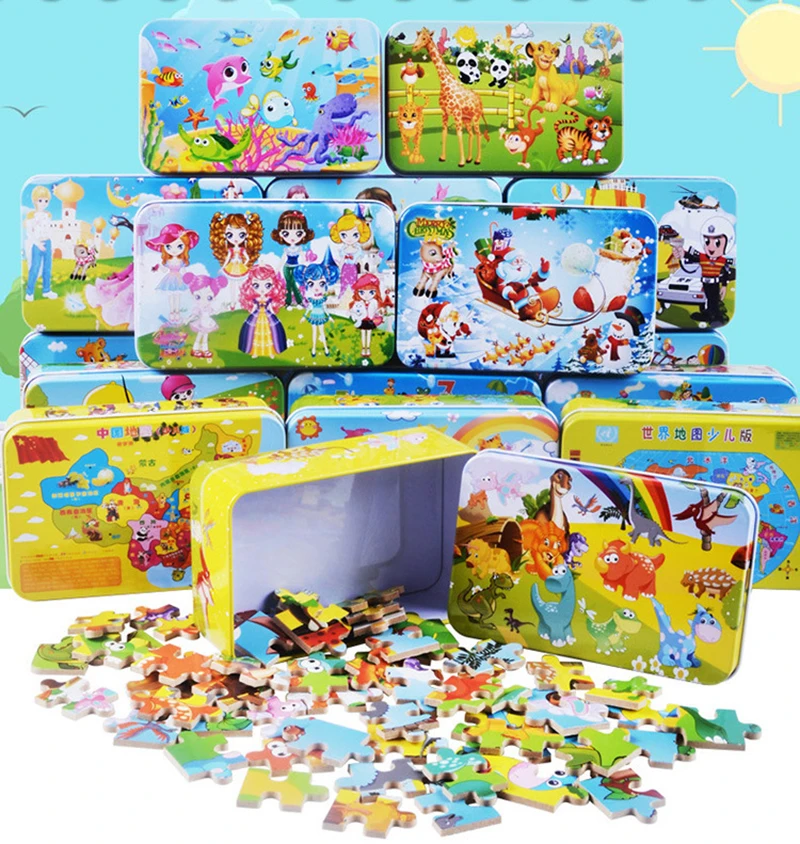 Новинка! 60 шт деревянные головоломки мультфильм животных для детей Монтессори