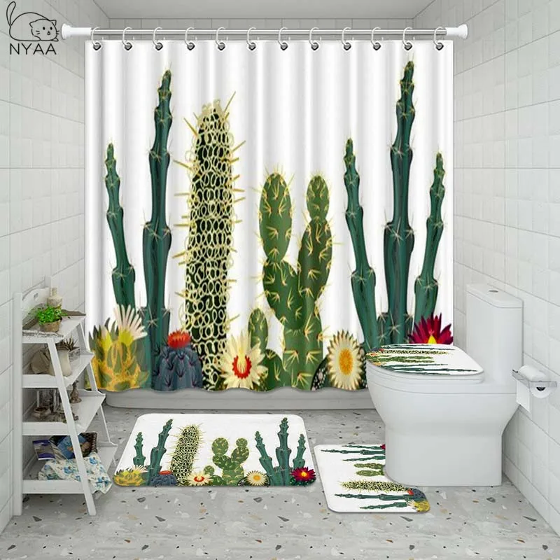 Vixm зеленый тропический кактус ванная комната водонепроницаемый набор занавесок