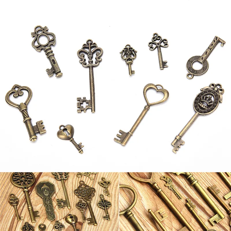 Античный винтажный Бронзовый Скелет ключи Элегантное сердце бант ожерелье кулон