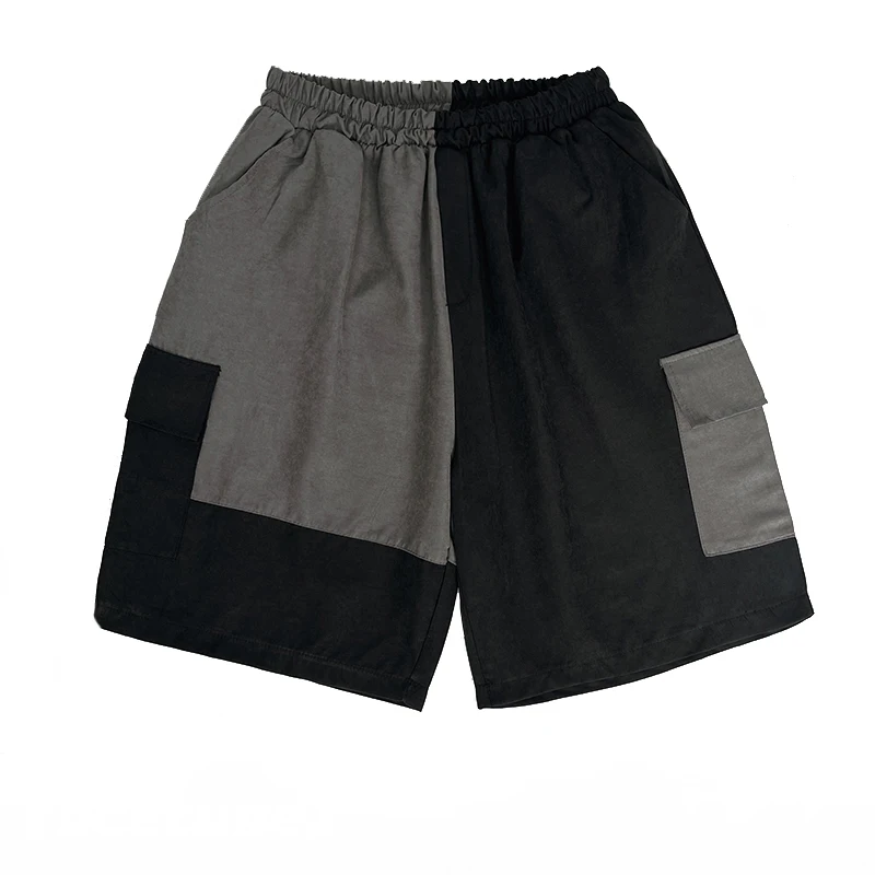 

Harajuku Streetwear Black And Gray Color Matching Retro Shorts Women Summer Casual Fashion Loose Asymmetrical Oversized Shorts