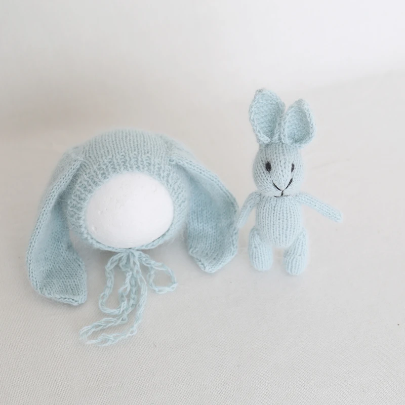 hat and toy Ангорская шапочка для новорожденных, вязаная шапка с мишкой Тедди, набор одинаковых игрушек, реквизит для фотосессии, классический пушистый капот с животным, наполнитель, игрушка - Цвет: hat and toy