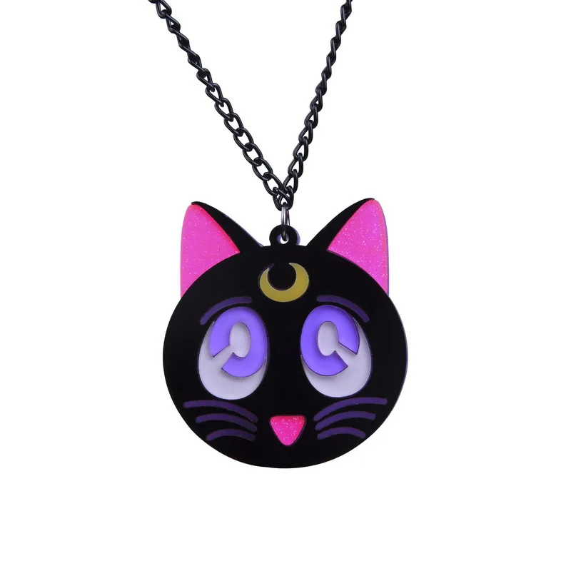 KUGUYS Трендовое ювелирное акриловое милое ожерелье с черным котом для женщин
