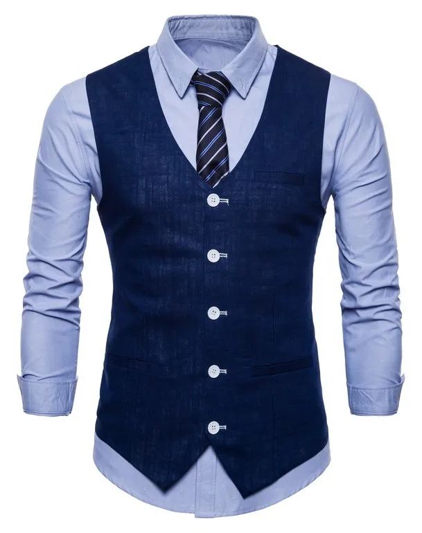 dark blue4 Мужской двубортный костюм жилеты Нежные мужские повседневные деловые жилеты без рукавов винтажные официальные блейзеры жилет для свадебной вечеринки - Цвет: dark blue4