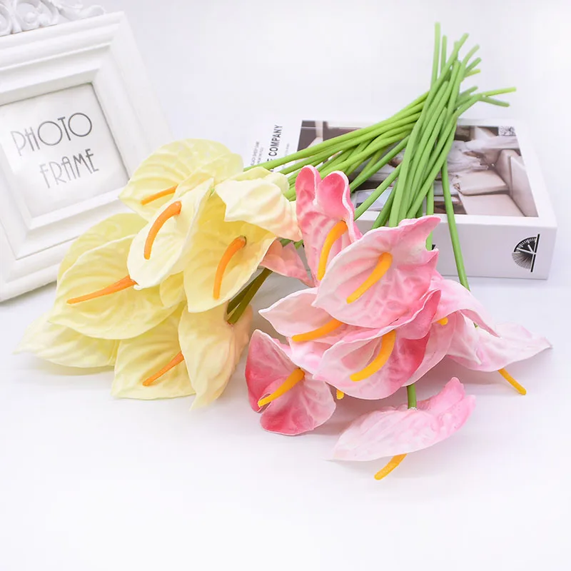 5 шт./лот редкие Искусственные цветы антуриума 32 см цветок красного лотоса букет