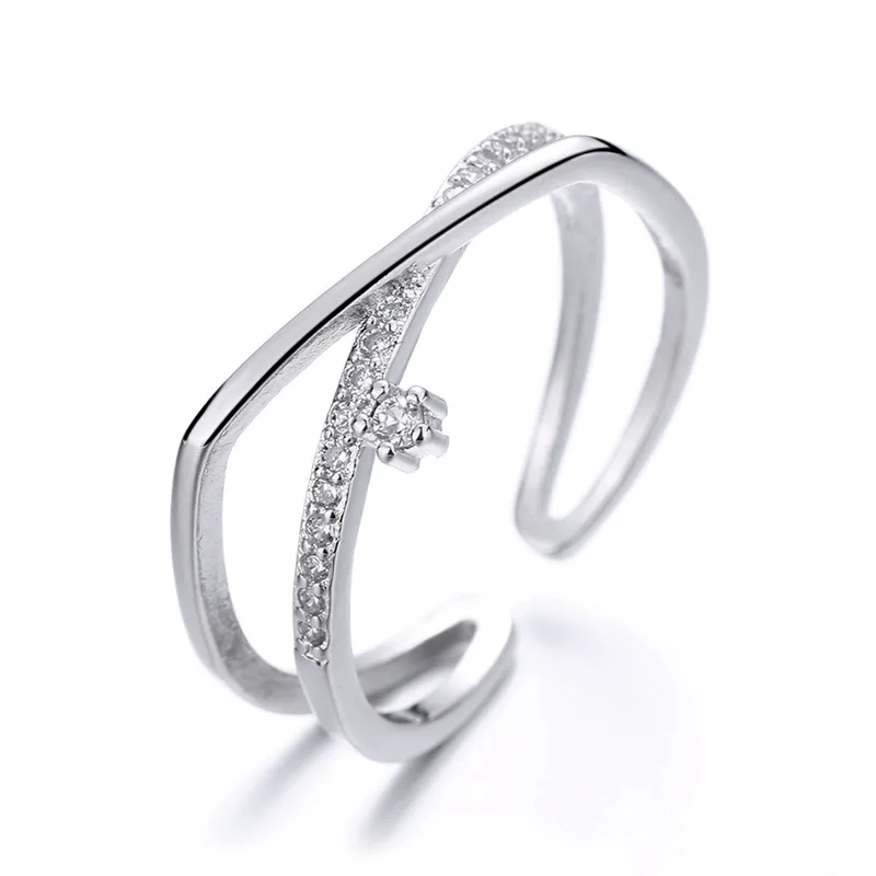 

Todorova 925 Sterling Silver Cross Finger Rings For Women Micro Paved CZ Crystal Opening Forefinger Ring Luxury Jewelry