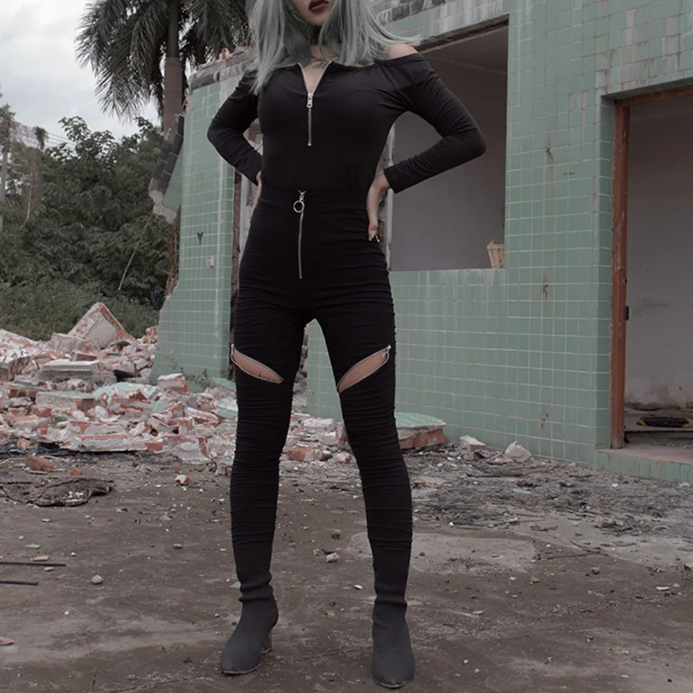 Женские брюки на молнии узкие женские готические темные повседневные платья