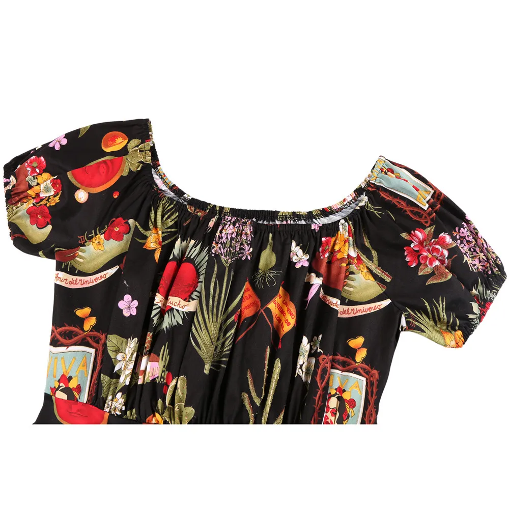 

Summer Women Vintage 50s Party Rockabilly Dress Floral Short Sleeve Boat Neck Swing Loretta Dress Cotton Fully Lined Sundress