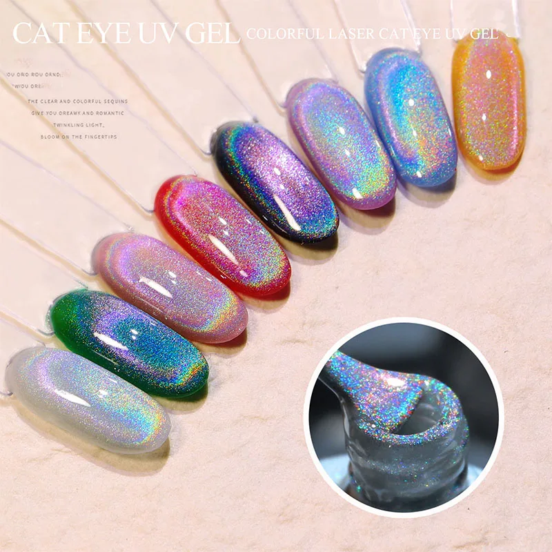 

Rainbow Cat Eye Gel Nail Polish Laser Shiny Colorful Nail Magnet Varnish Soak Off UV LED Gel Glitter Effect for Nail Art Design