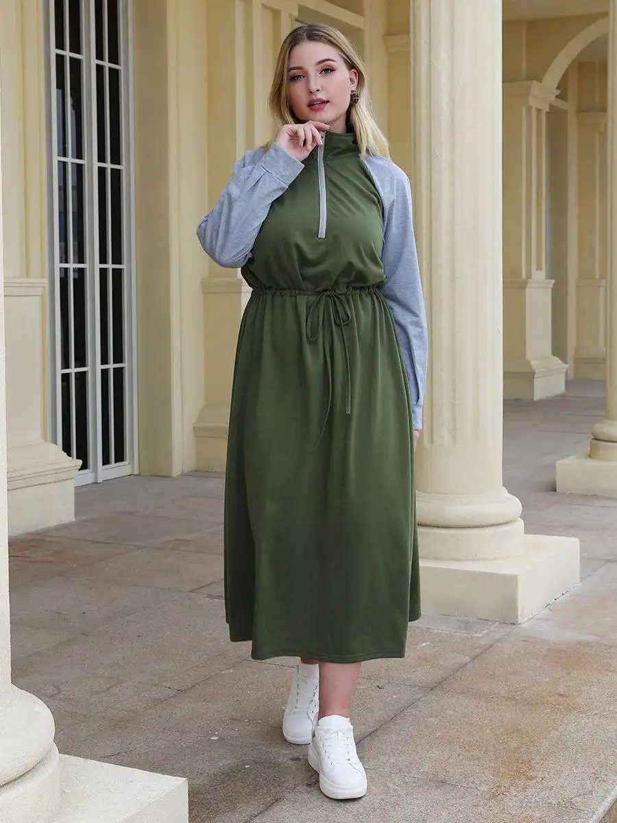 

zipper turtleneck plus size winter dress hit color sweatshirt dress casual long maxi dress loose 5xl big size women dresses