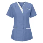 2021, модная женская блузка, однотонные Топы с коротким рукавом и V-образным вырезом, Рабочая форма, рубашка с принтом медсестры, блузка, костюм для домашних животных, скрабы