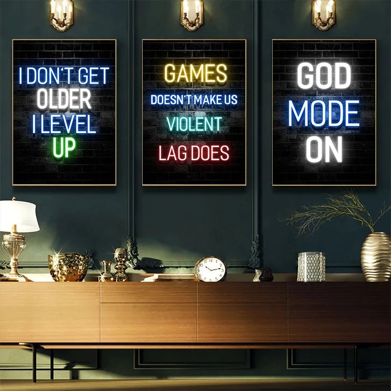Неоновый постер для игр в ретро стиле игровая Настенная картина геймеров Картина