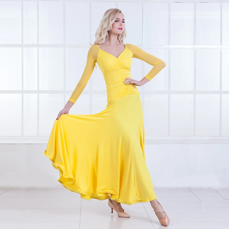 

2021 New Waltz Long Sleeve Dress Modern Dance Competition Dress Ballroom Dance Costumes National Standard Practice Clothing