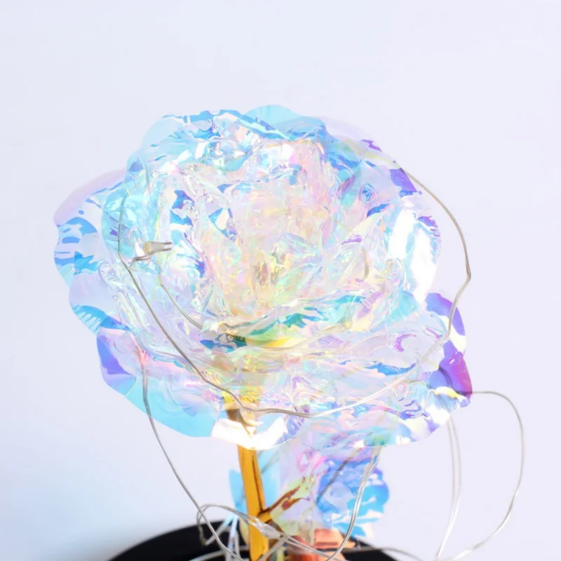 HwArtificial Золотая фольга роза цветок и светодиодный светильник в стеклянном куполе