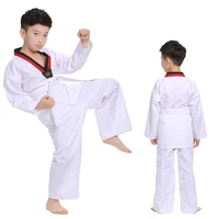 white taekwondo karate uniform belt suit tkd dobok taekwondo clothes unisex children adult judo sports team training performance