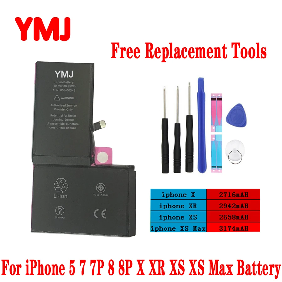 100% Высокое качество литиевая батарея для iPhone 5 7P 8 8P X XR XS XSMax сменные батареи