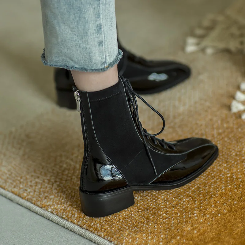 Женские ботинки-мартинсы Mordoan из натуральной воловьей лакированной кожи на