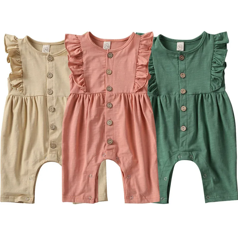 

New Infant Baby Girl Boy Romper Solid Jumpsuit Cotton Solid Outfit Clothes